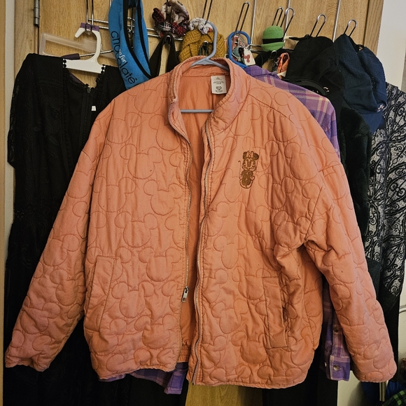 Disney quilted Minnie Mouse, lightweight, pink, zip-up jacket, Side Pockets - Picture 2 of 5